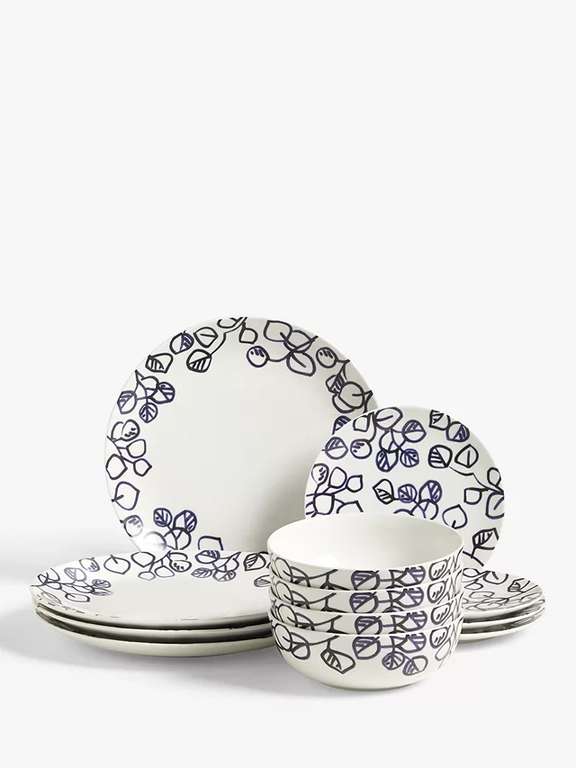 John Lewis Leaf Porcelain Dinnerware Set, 12 Piece, Blue/White £20 + £2.50 click and collect at John Lewis