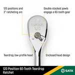 SATA ST12974 3/8-Inch Drive 120P Professional Ratchet with Teardrop Head, Polished, with 3-Degree Swing Arc