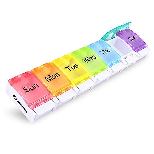 AUVON Colourful Weekly Pill Box Organiser, BPA Free, Large Pill Travel Boxes 7 Day - Unique Spring Design Sold by AUVON FBA