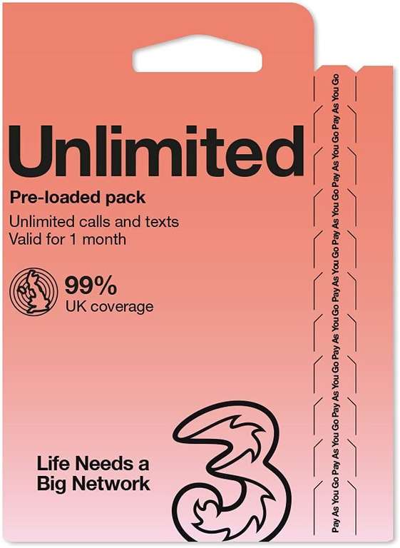 Three Unlimited 5G data / min / text + £65 automatic cashback - (£11.59pm effective cost) £17 / 12 Month contract via MSE