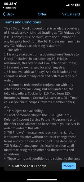 20% off with Blue Light Discount at TGI Fridays