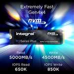 Integral 1TB SSD NVME M.2 2280 PCIe Gen4x4 R-5000MB/s W-4500MBs IOPS R-650K W850K TLC M2 Solid State Drive £49.98 Ebuyer UK Limited @ Amazon