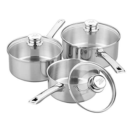 Tala Performance 3 Stainless Steel Saucepans with Glass lids, 16, 18 20cm £79.95 @ Amazon