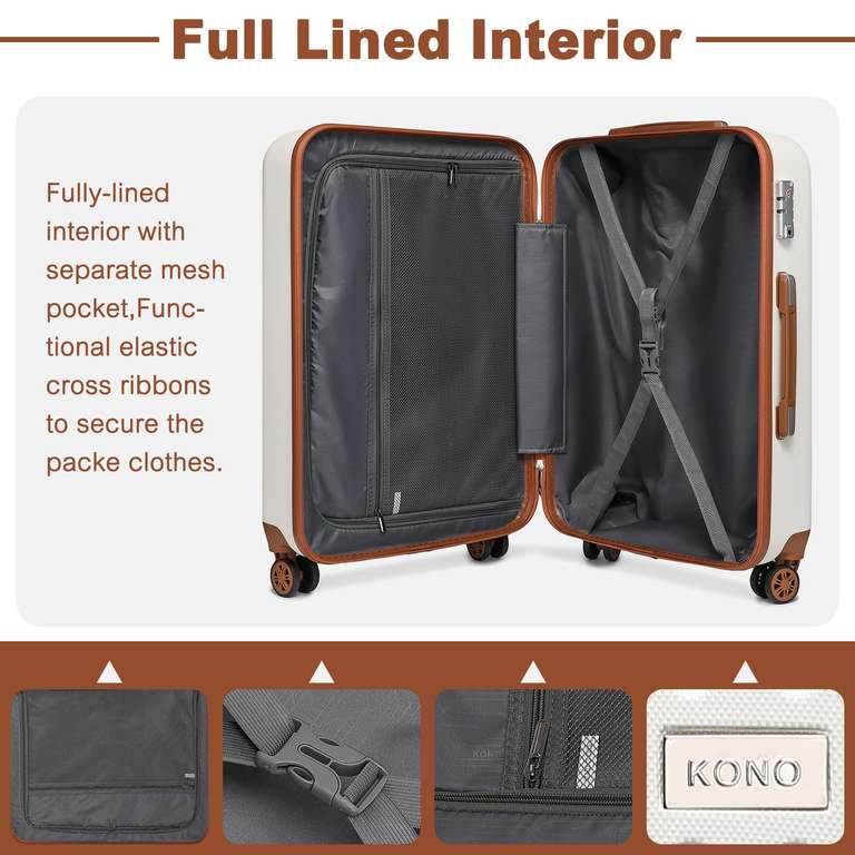 Kono Medium Suitcase 4 Wheels Durable ABS Hard Shell 24" W/Voucher (+ Possible further 20% for eligible accounts) - Sold by LJHome FBA