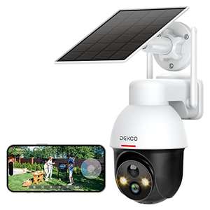 DEKCO 2K 360° Pan and Tilt, Solar, CCTV with Color Night Vision, WiFi, Motion Detection & Siren, Two-Way Audio,IP65,Sold by DEKCO-DIRECT|FBA