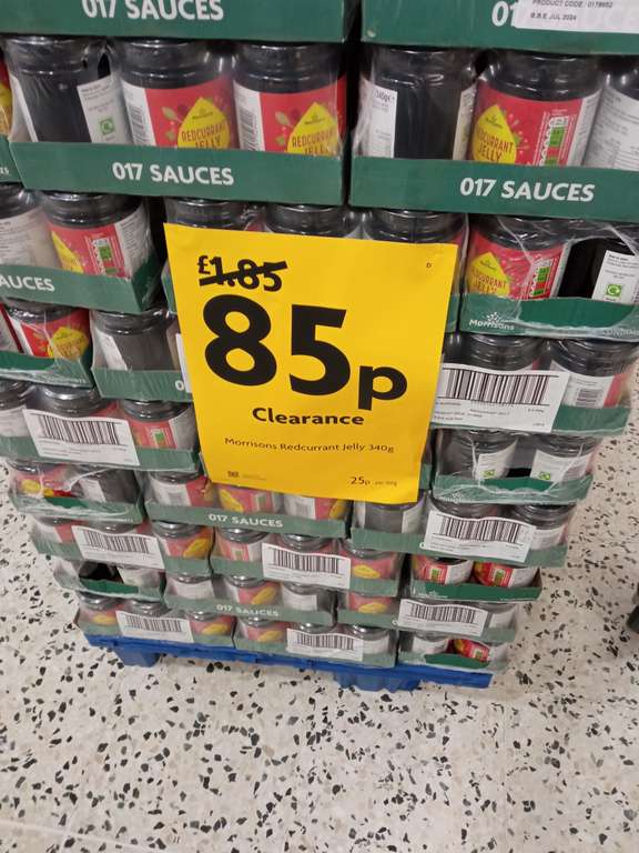 Morrisons redcurrant jelly 340g instore at Ty Glas, Cardiff, now down to 30p, originally £1.65