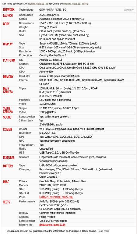 XIAOMI Redmi Note 11 Pro 5G - 128 GB, Atlantic Blue - £249 @ Currys