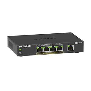 Netgear 5 Port PoE Switch GS305P, Network Switch, Ethernet Splitter, 4 x PoE @ 55W, Desktop or Wall Mount - £29.99 @ Amazon