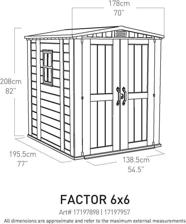 Keter 17197898 Factor Outdoor Garden Storage Shed, Beige, 6 x 6 ft