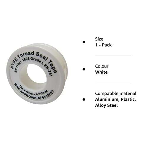 3 X Ptfe White Thread Seal Tape 12Mx12Mm Teflon Plumber Plumbing Joint Water Oil - £1.89 Sold by S.N.H Tradecentre @ Amazon
