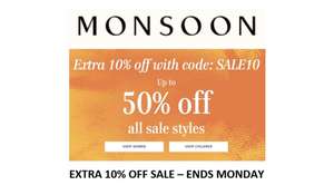MONSOON SALE - up to 50% off + EXTRA 10% off with CODE free C&C @ Monsoon