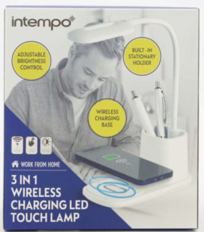 INTEMPO White 3in1 Wireless Charging LED Touch Lamp