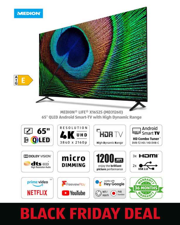 Medion 65" 4K QLED Smart TV - £499.99 + £9.95 delivery @ Aldi