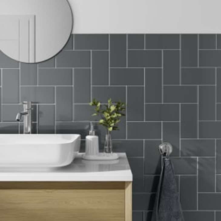 Cosmopolitan Flat Metro Ceramic Wall Tile in Grey, Black or Cream - 200mm x 100mm - Free Click & Collect