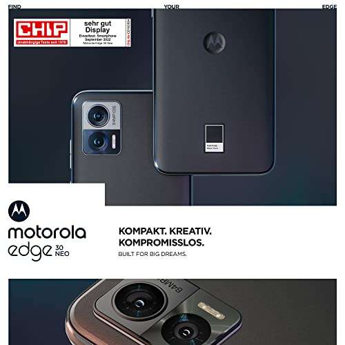 Motorola edge30 Neo Smartphone (6.3 Inch FHD+ Display, 64 MP Camera, 8-256 GB) Includes Protective Cover + Car Adapter [Exclusive to Amazon]