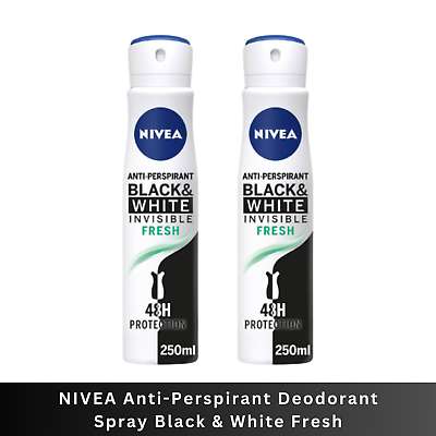 NIVEA Black&White Invisible Fresh Anti-Perspirant Deodorant Spray(250ml),48hr Fragrance,£4.46/£4.22/£3.72 with S&S+voucher.(Minimum order 2)