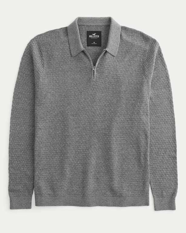 Men's Textured Long-Sleeve Sweater Polo [XS to XL all sizes available, 2 colours]