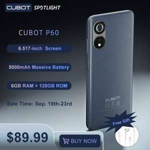 Cubot P60 Android 12 Smartphone 6.517" Octa-Core 6GB+128GB 20MP Camera 5000mAh, Dual SIM