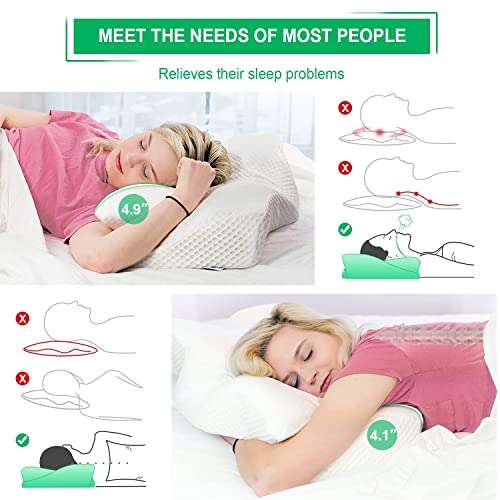 Elviros Cervical Contour Memory Foam Pillow for Neck & Shoulder Pain, Orthopedic with Removable Cover - w/Code, Sold By Mohan Limited FBA