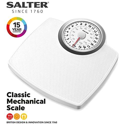 Salter 144 WHSVDR Classic Mechanical Bathroom Scale – Large Body Weight Scale, 130 KG £13.59 with voucher @ Amazon