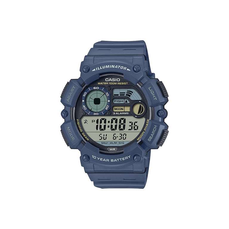 Casio Illuminator Moon Phase Fishing Level Watch, WR 100m, LED light WS-1500H-1AVEF, In Black & Blue For £23.88 Delivered @ Casio