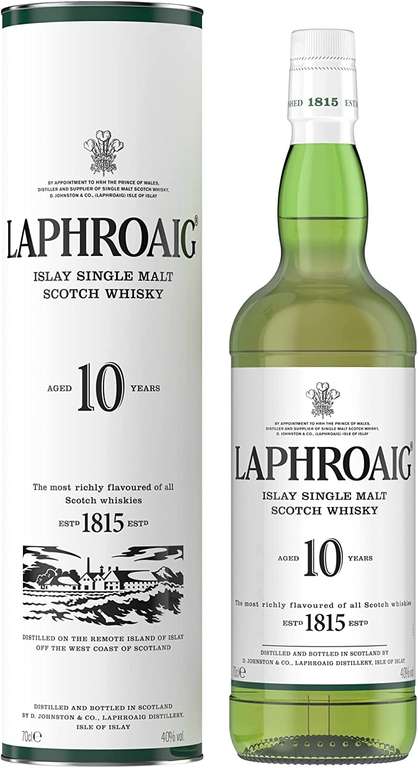 Laphroaig 10 Year Old Islay Single Malt Scotch Whisky, 70 cl - £28 @ Amazon