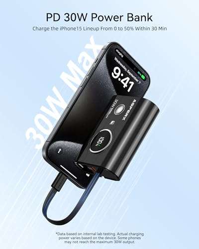 AsperX Power Bank Built in Cable, 30W Fast Charging with 2 USB-C, 1 USB-A, 10000mAh W/Vouchers - Sold by JIAHONGJING STORE FBA