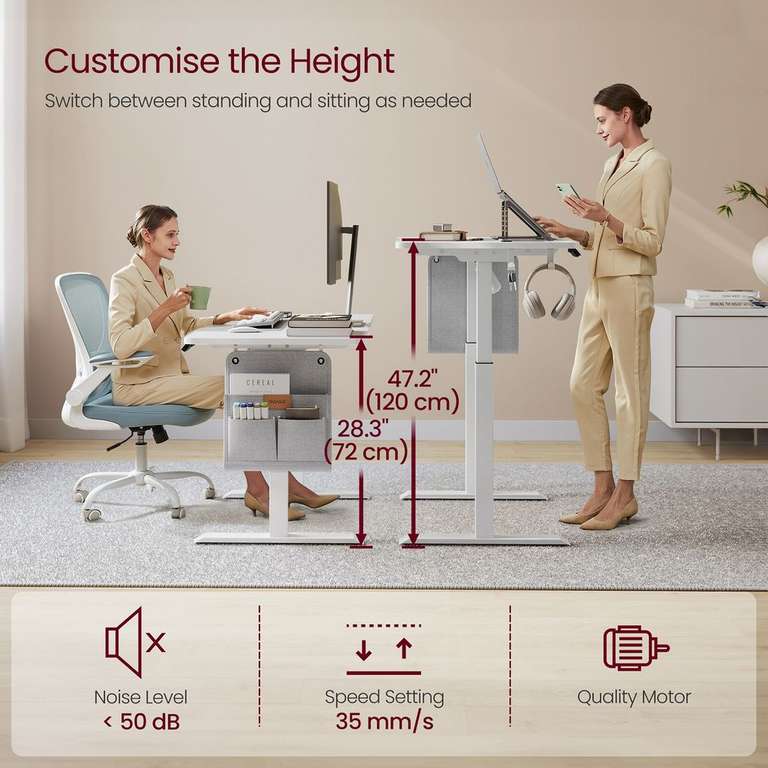 Vasagle Electric Height Adjustable 60 x 120 x (72-120) cm Standing Desk W/Code