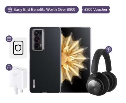HONOR Magic V2 5G 16GB+512GB, Purple Or Black, Dual Sim Card Smartphone + B&O Beocom Portal Headphones & 66w Charger - £1199 For Honor Users