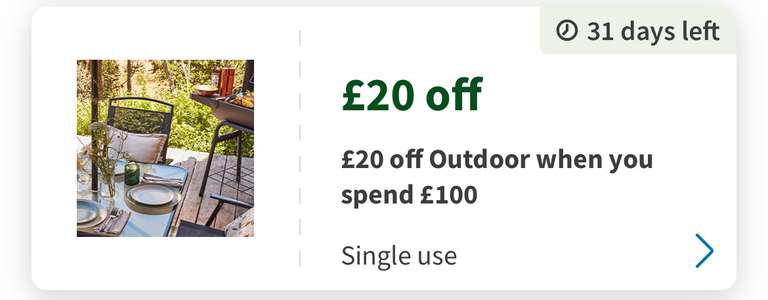 £20 off a £100 Spend in Garden & Outdoor with Asda Rewards Coupon in store & online