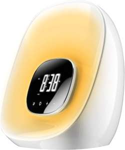 groov-e Curve Touch Control FM Radio Alarm Clock with LED Lamp Wake-Up Light & Snooze-White - with code