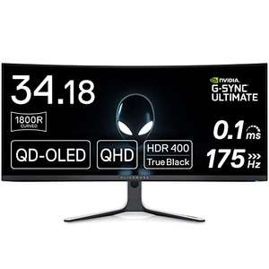 Dell Alienware AW3423DW 34 Inch WQHD 21:9 1800R Curved Gaming Monitor, 175Hz, QD OLED, 0.1ms, NVIDIA G-SYNC Ultimate £989.10 @ Amazon