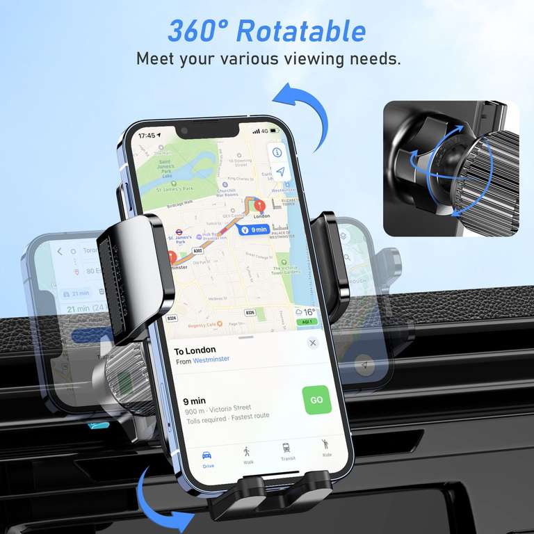 Blukar Car Phone Holder, 360° Rotation [2023 Upgraded Ultra Stable Hook Clip] - One Button Release Function - Sold By Flying-Store FBA