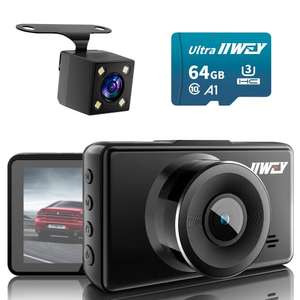 Dash Cam Front and Rear Camera FHD 1080P with Night Vision SD Card Included, 3 Inch IPS Screen - with voucher Sold by IIWEY GLOBAL FBA