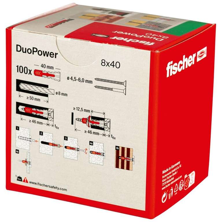 fischer DuoPower 8 x 40, powerful universal wall plug fastenings 100 plugs