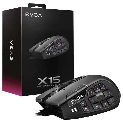 New EVGA X15 MMO Gaming Mouse, 8k, Wired, Black, Customizable, 16,000 DPI, 5 Profiles - £36.50 & Used - Very Good £32.70 @ Amazon