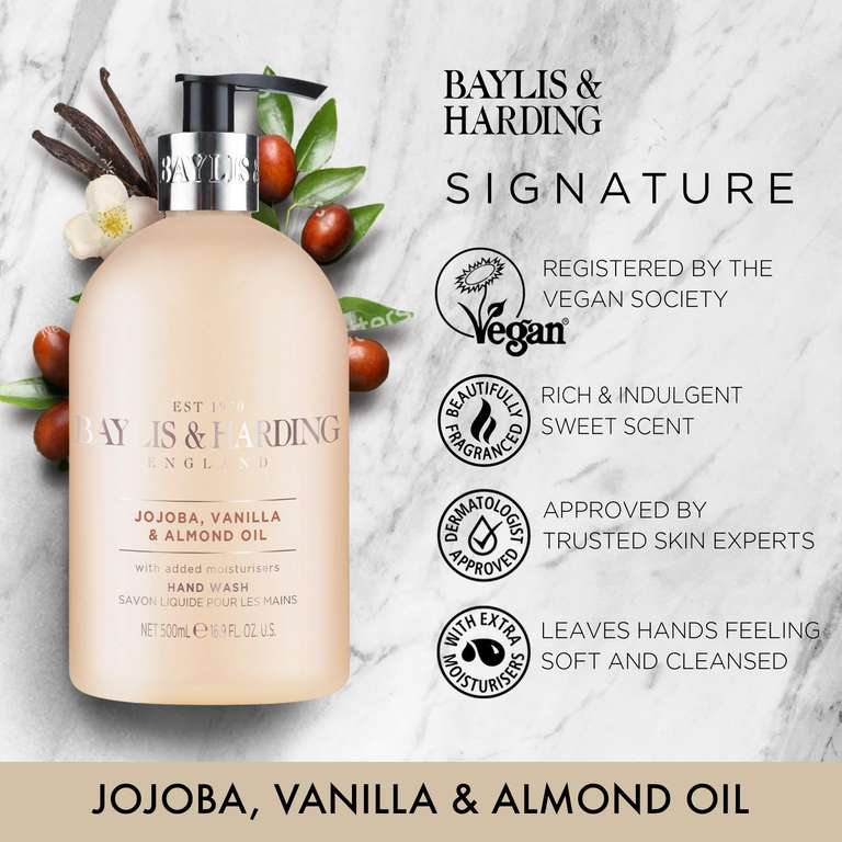 Baylis & Harding Jojoba, Vanilla & Almond Oil Hand Wash, 500 ml (Pack of 3)- £4.79/4.54/3.78 with S&S and 15%voucher