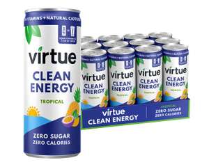 Virtue Clean Energy - Natural Energy Drink - Sugar Free, Zero Calories - 12 x 250ml (Tropical) £5.40 S&S