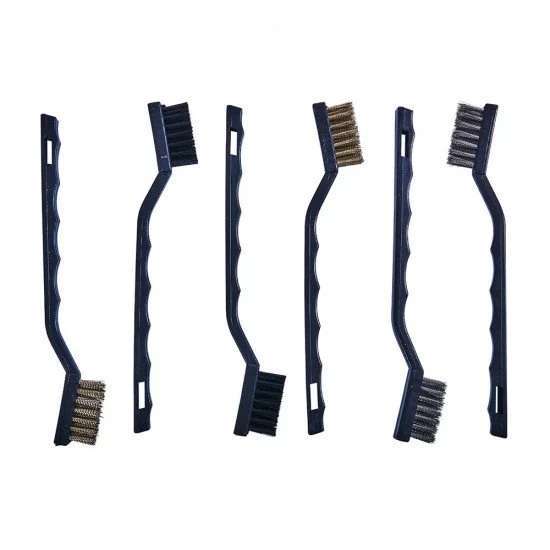 Amtech 6 Piece Mini Wire Brush Set with Steel, Brass & Nylon Heads - Free Click & Collect