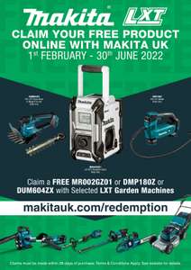 Redeem Free Makita Hedge Trimmer or Inflator or Bluetooth Radio with qualifying LXT product purchase