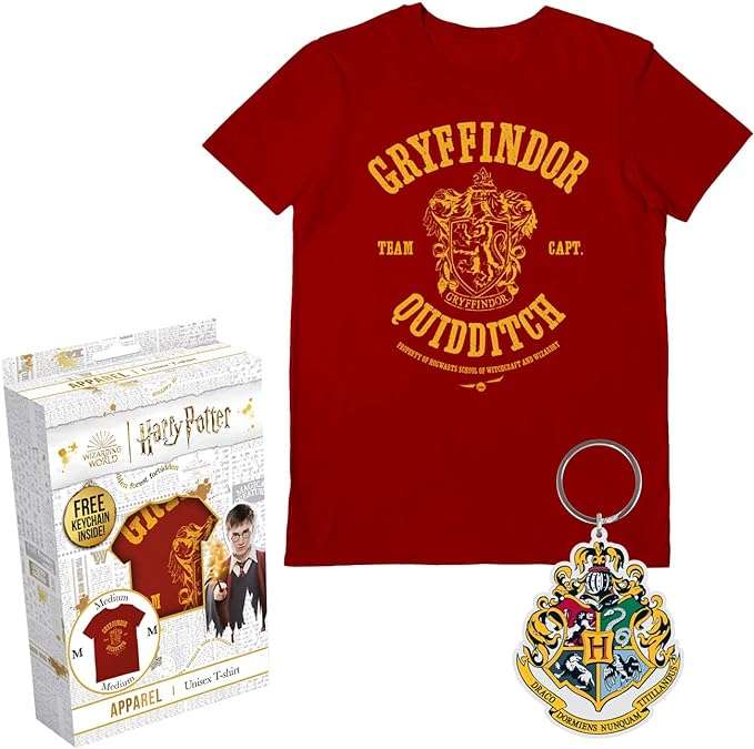 Unisex Harry Potter T-Shirt and Keyring (Hufflepuff, Slytherin and Gryffindor)