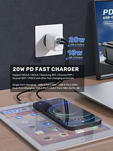 TOPK USB C Plug, 20W USB C Charger Plug, Type C Fast Charge Wall Plug 2 Ports PD & QC 3.0 - £5.99 With Voucher @ TopkDirect / Amazon