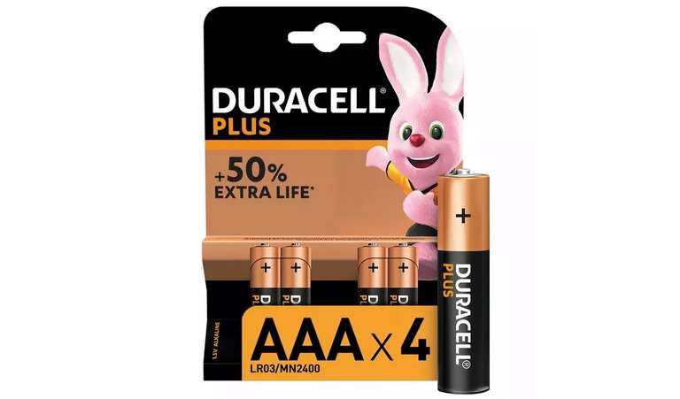 Duracell Plus Alkaline AAA/ AA Batteries - Pack of 4 - £1 with click & collect (Limited Stores) @ Argos