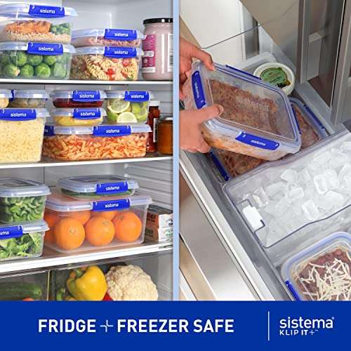 Sistema KLIP IT PLUS Food Storage Containers | 1L | Leak-Proof, Stackable & Airtight Fridge/Freezer Containers with Lids | BPA-Free Plastic