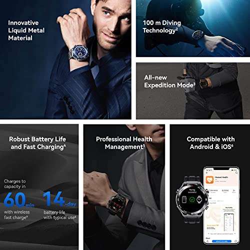 HUAWEI WATCH Ultimate Smart Watch - Zirconium Based Case & Sapphire Dial - Precision GPS & Advanced Diving Features - 46MM Black , with code
