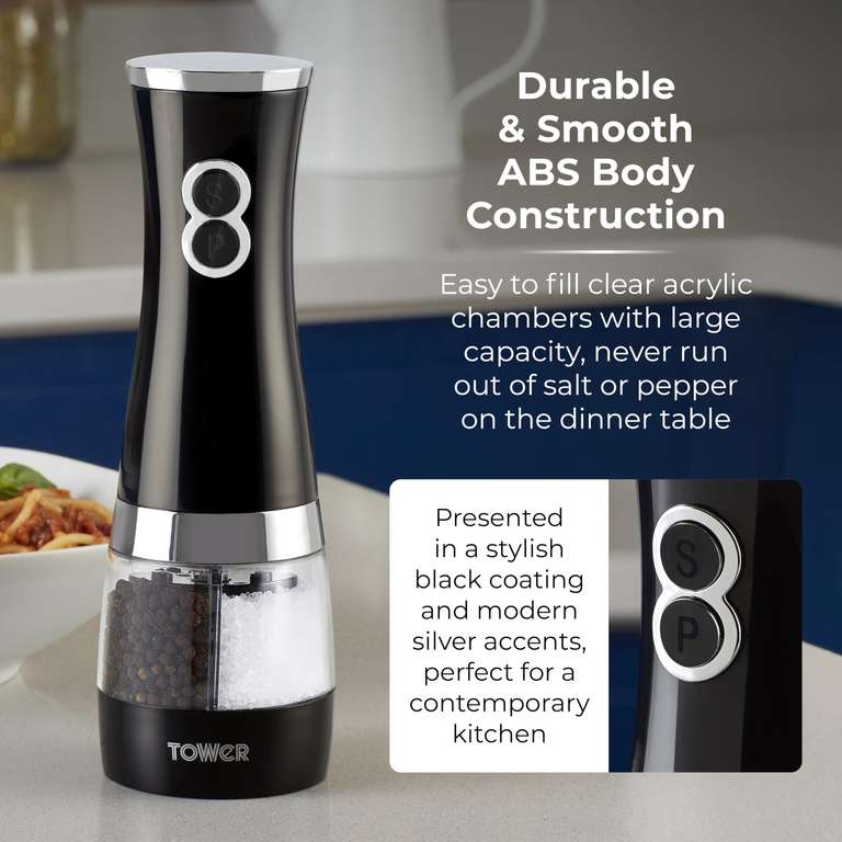 Tower T847004W Electric Duo Salt and Pepper Mills - Black | Hotukdeals