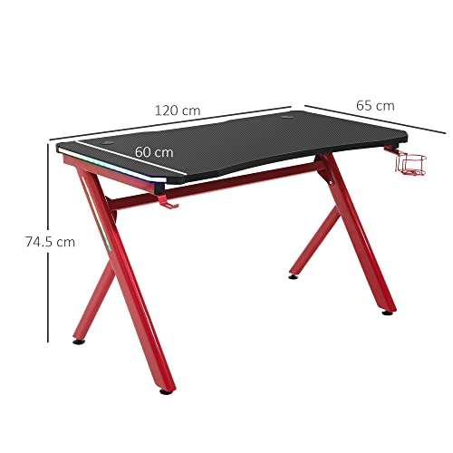 HOMCOM RGB Gaming Desk Computer Table Metal Frame with LED Light, Cup Holder, Headphone Hook, Cable Hole, Red w/code sold and FB MHSTAR
