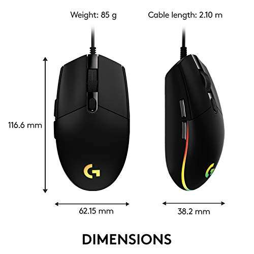 Logitech G203 LIGHTSYNC Gaming Mouse, RGB Lighting, 6 Programmable Buttons,8K DPI Tracking,Lightweight-Black