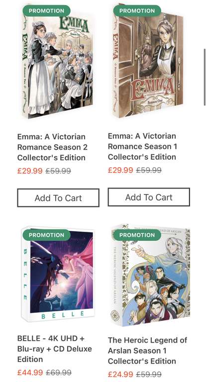 Collector's Edition Sale - Prices Range from £14.99 to £44.99 with code @ All The Anime