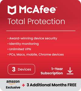 McAfee Total Protection 202 15 months, 3 Devices | Antivirus, VPN, Password Manager - Sold by Amazon Media
